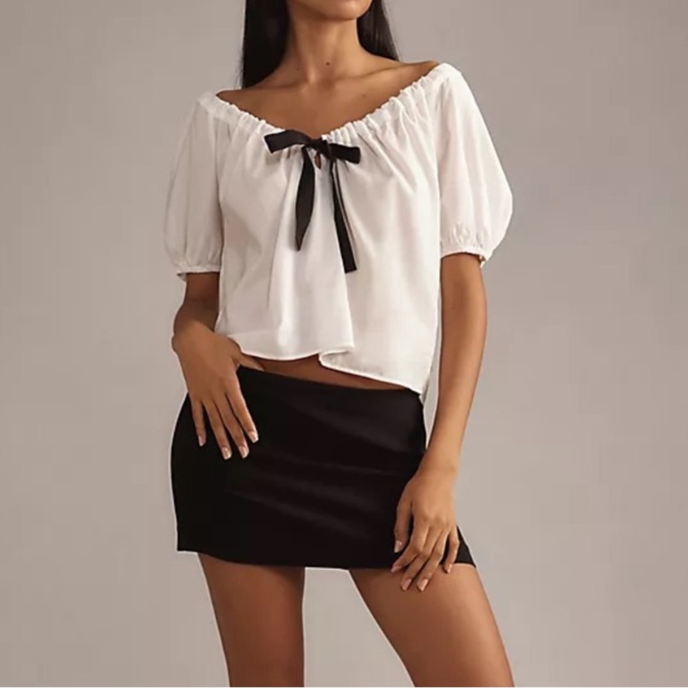 Reformation Kenna Bow Short-Sleeve Blouse